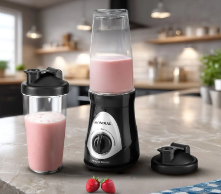 Persoanal Blender Modial versátil permite preparar sucos, vitaminas, shakes e coquetéis e levá-los para a academia, escritório ou qualquer outro lugar.